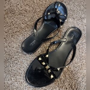 Steven New York Deevan Studden Bow Jelly Black Sandals 8.5